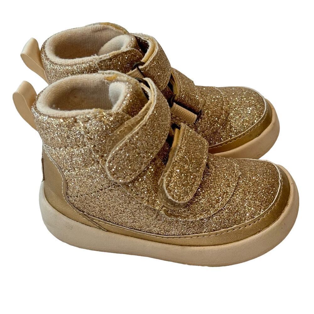 UGG Baby Girl's Pritchard Sparkles Sneaker sz 2/3 Gold Metallic Sneakers